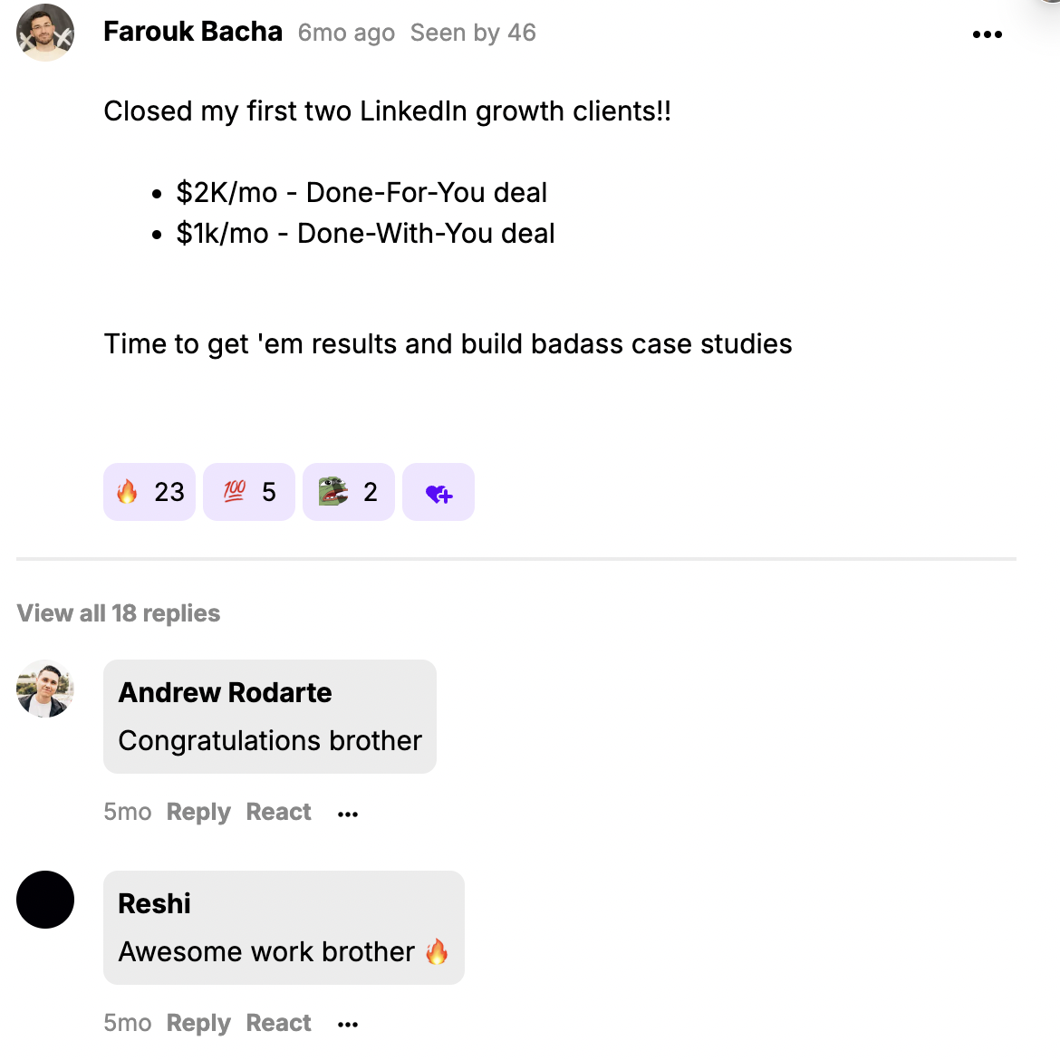Farouk — $3K/month between 2 clients